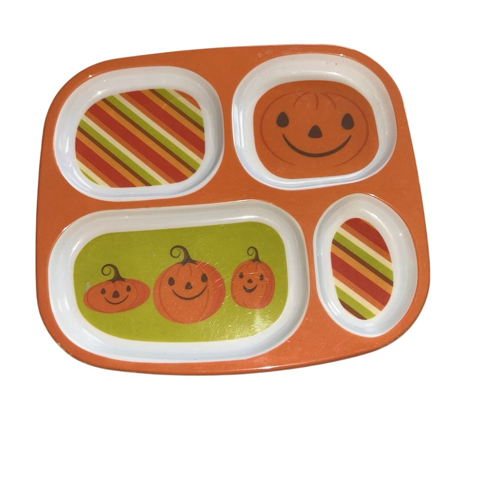 Horizon Group USA Halloween Pumpkin Divided Plate Kids Melamine Orange 234020422